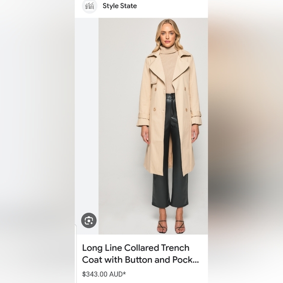 Style State Long Line Collared Trench Coat with Button and Pockets Beige Sz 8 - Picture 14 of 14